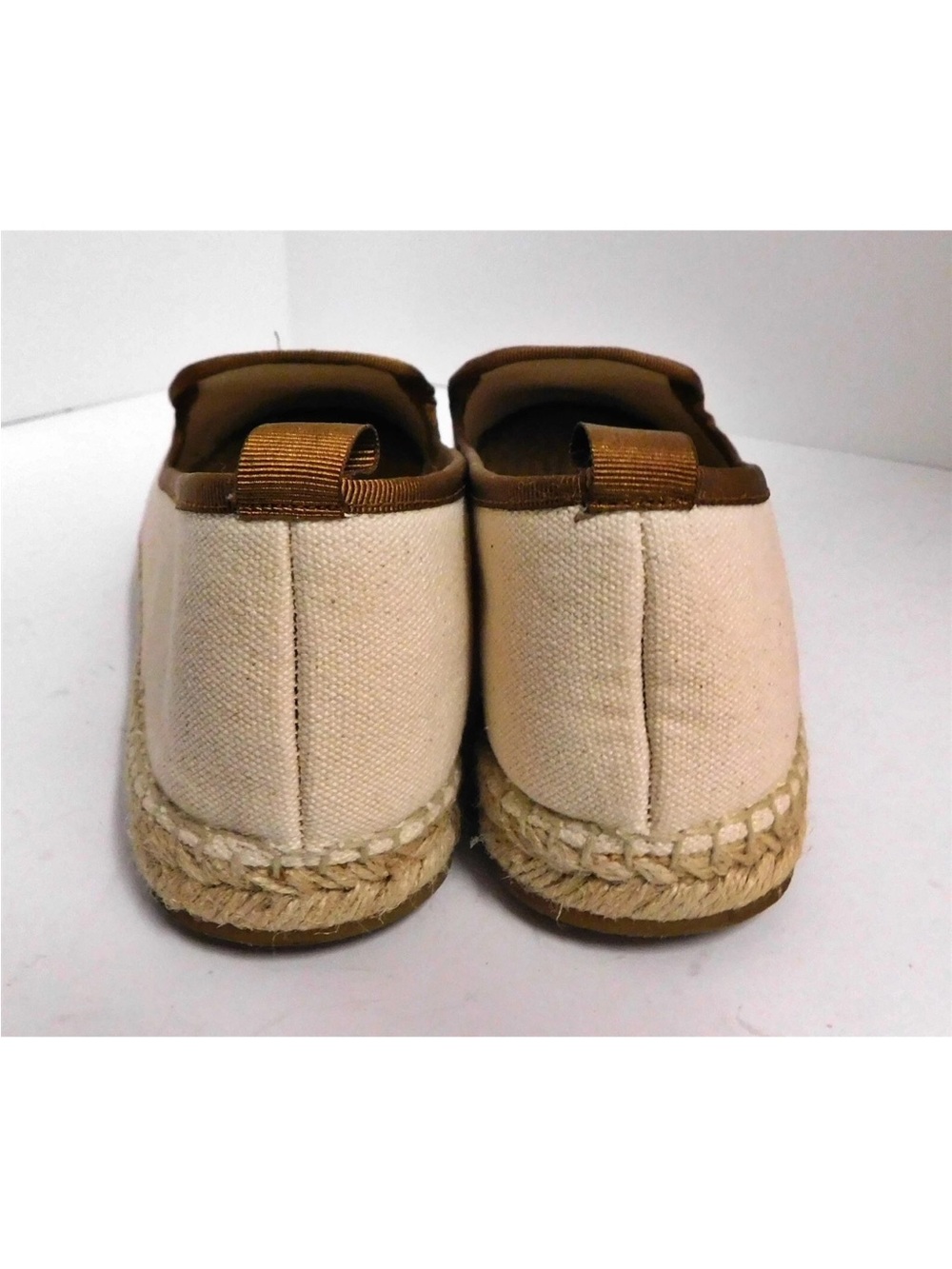 FENDI Junia Espadrilles Loafer Flat 42 Cream Canvas Saddle Brown Leather - Picture 4 of 5